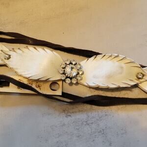 Feathered Leather and Crystal Hatband Ivory